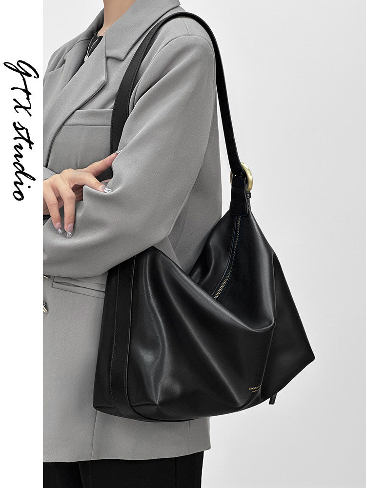 Genuine Leather Tote Bag with Crossbody Strap
