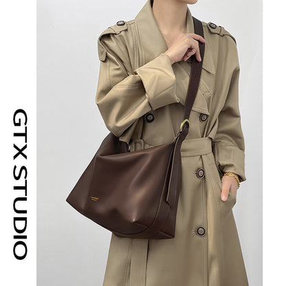 Genuine Leather Tote Bag with Crossbody Strap
