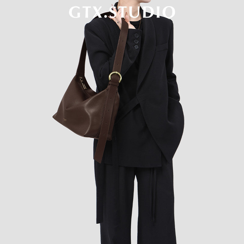 Genuine Leather Tote Bag with Crossbody Strap