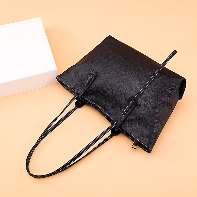 Genuine Leather Tote Bag with Shoulder Strap