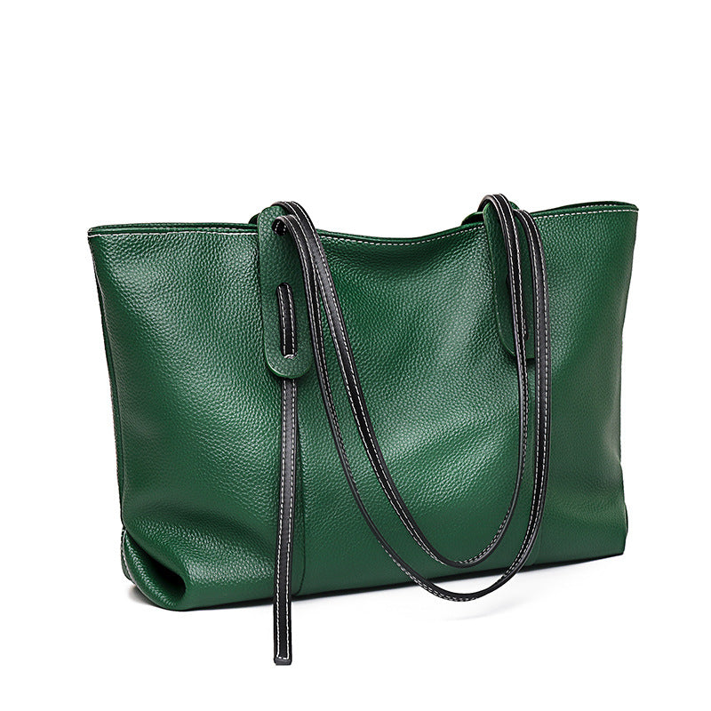 Genuine Leather Tote Bag with Shoulder Strap