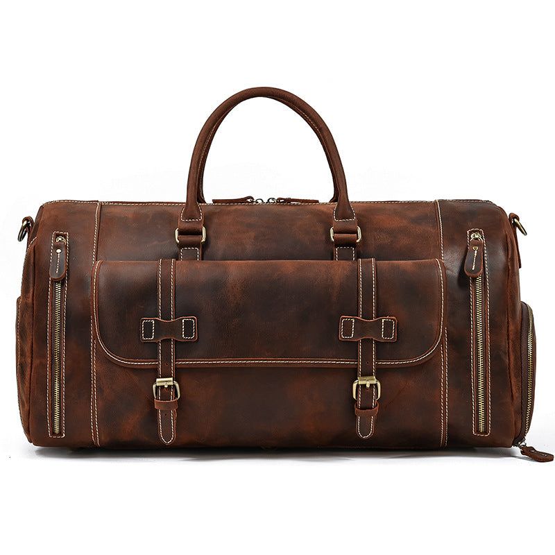 Genuine Leather Travel Bag with Shoe Compartment