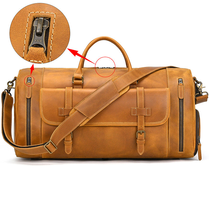 Genuine Leather Travel Bag with Shoe Compartment