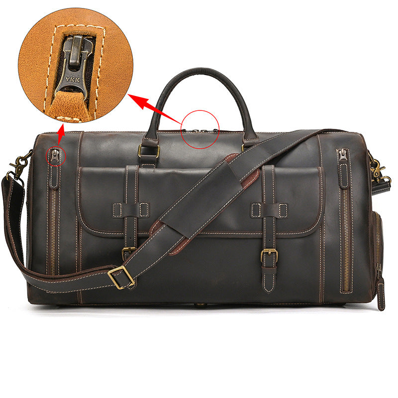 Genuine Leather Travel Bag with Shoe Compartment