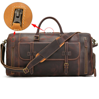 Genuine Leather Travel Bag with Shoe Compartment