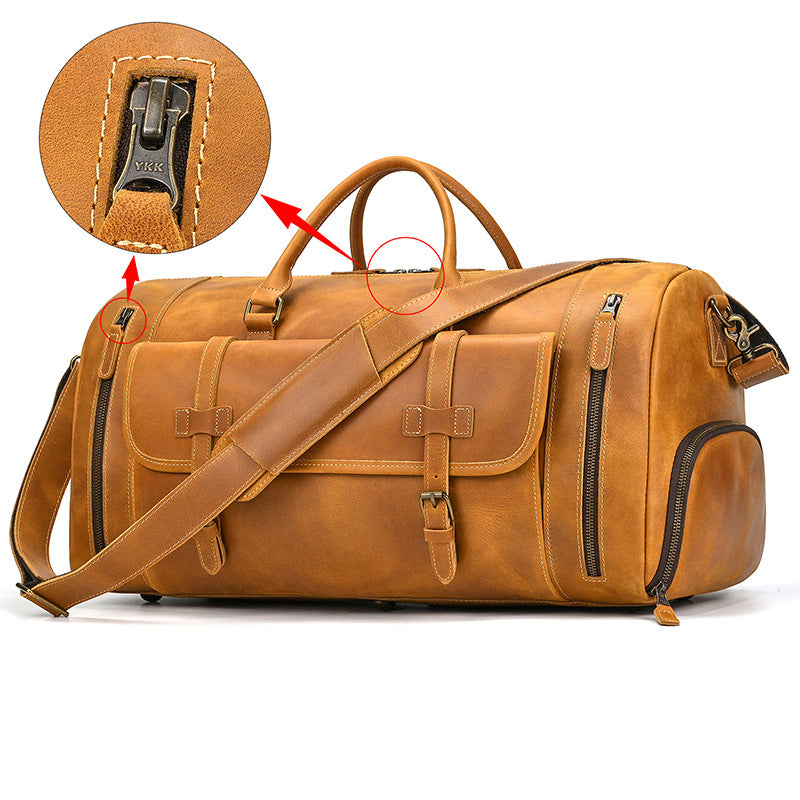 Genuine Leather Travel Bag with Shoe Compartment