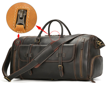 Genuine Leather Travel Bag with Shoe Compartment