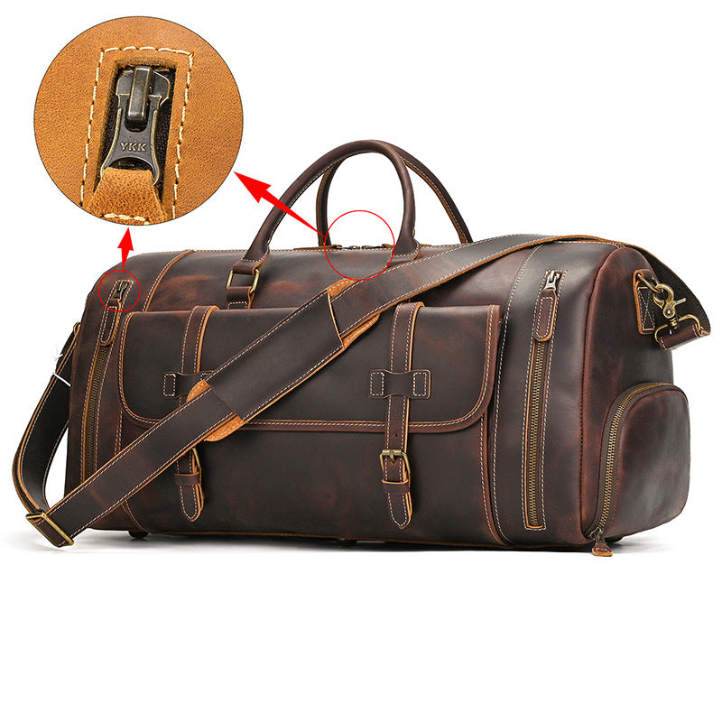 Genuine Leather Travel Bag with Shoe Compartment