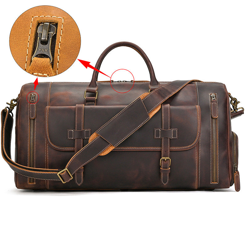 Genuine Leather Travel Bag with Shoe Compartment
