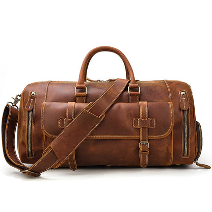 Genuine Leather Travel Bag with Shoe Compartment