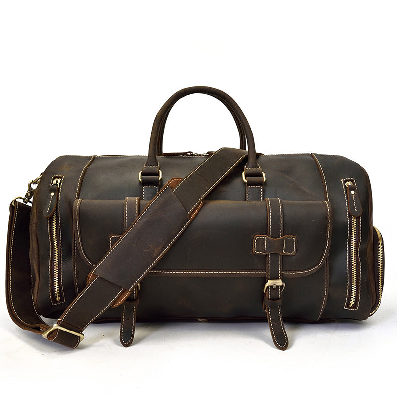Genuine Leather Travel Bag with Shoe Compartment