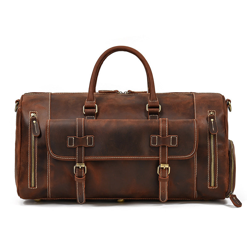 Genuine Leather Travel Bag with Shoe Compartment