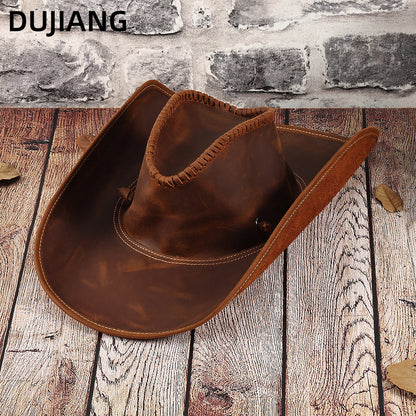 Genuine Leather Western Cowboy Hat Sun Protection Adjustable