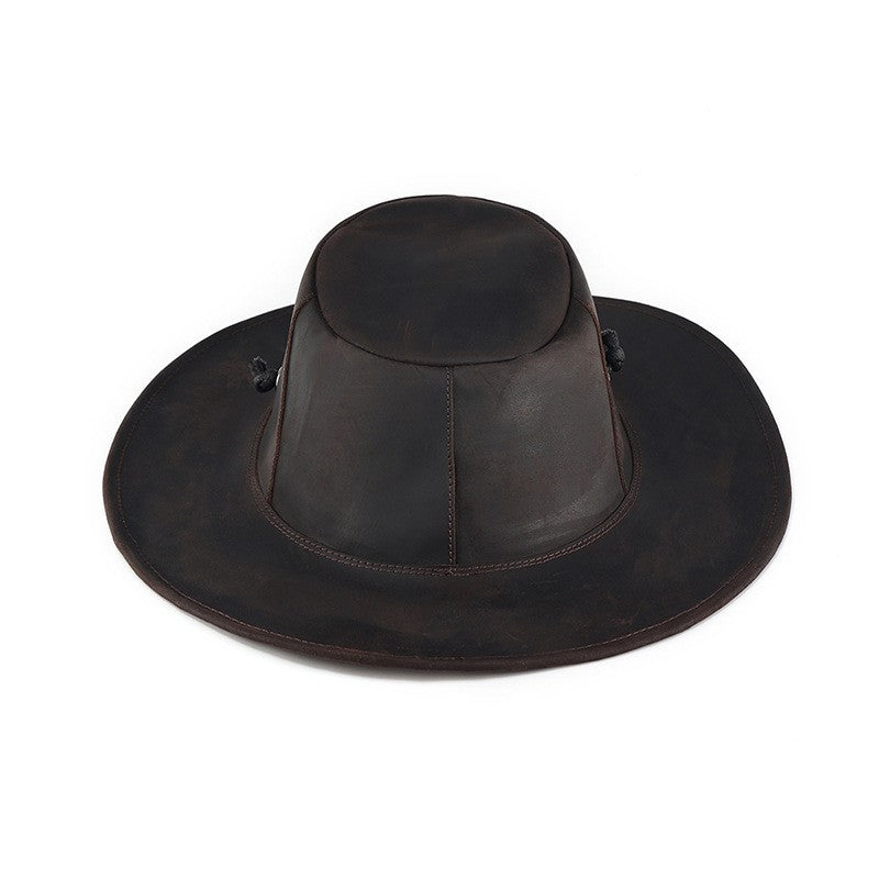 Genuine Leather Western Cowboy Hat Sun Protection Adjustable