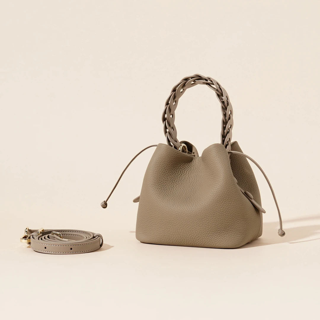 Genuine Leather Women's Bucket Bag with Adjustable Strap