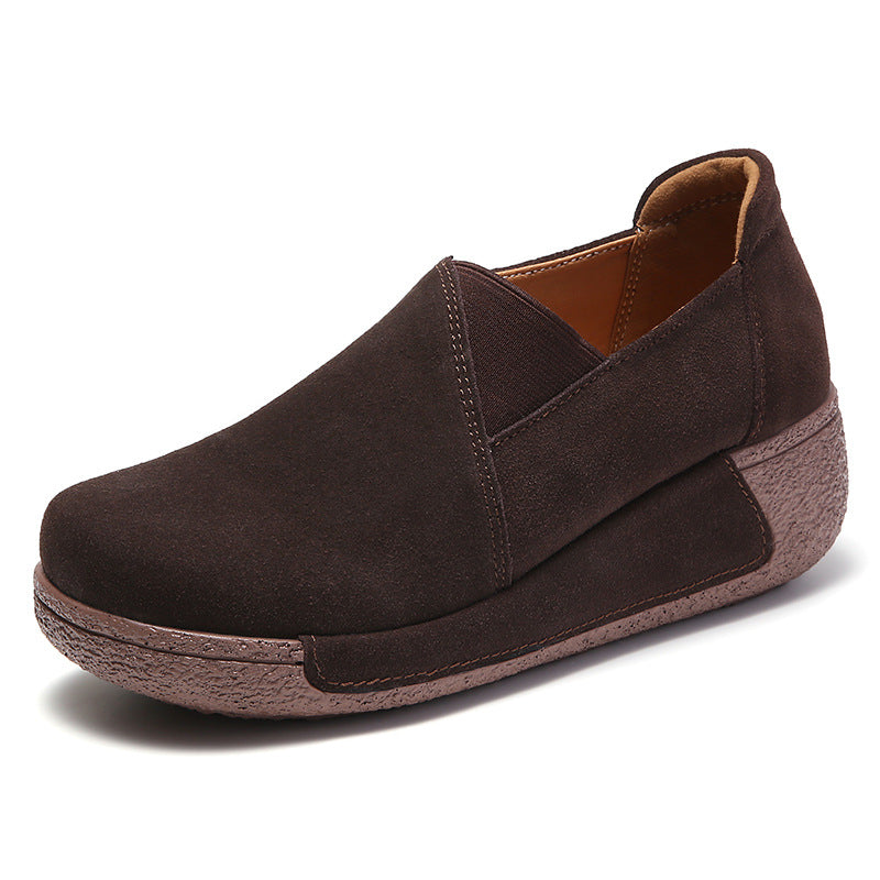 Genuine Leather Women's Casual Sneakers with Wedge Heel