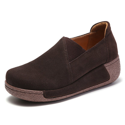 Genuine Leather Women's Casual Sneakers with Wedge Heel