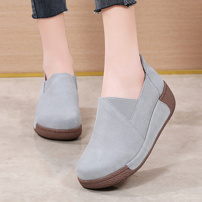 Genuine Leather Women's Casual Sneakers with Wedge Heel