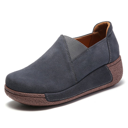 Genuine Leather Women's Casual Sneakers with Wedge Heel
