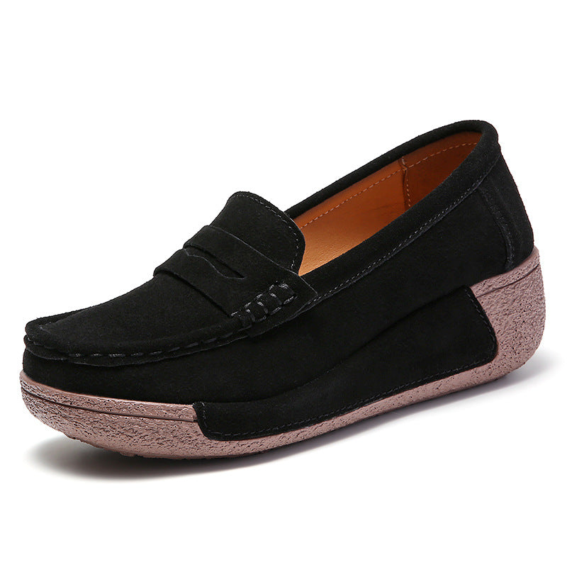 Genuine Leather Women's Casual Sneakers with Wedge Heel