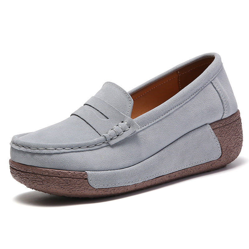 Genuine Leather Women's Casual Sneakers with Wedge Heel
