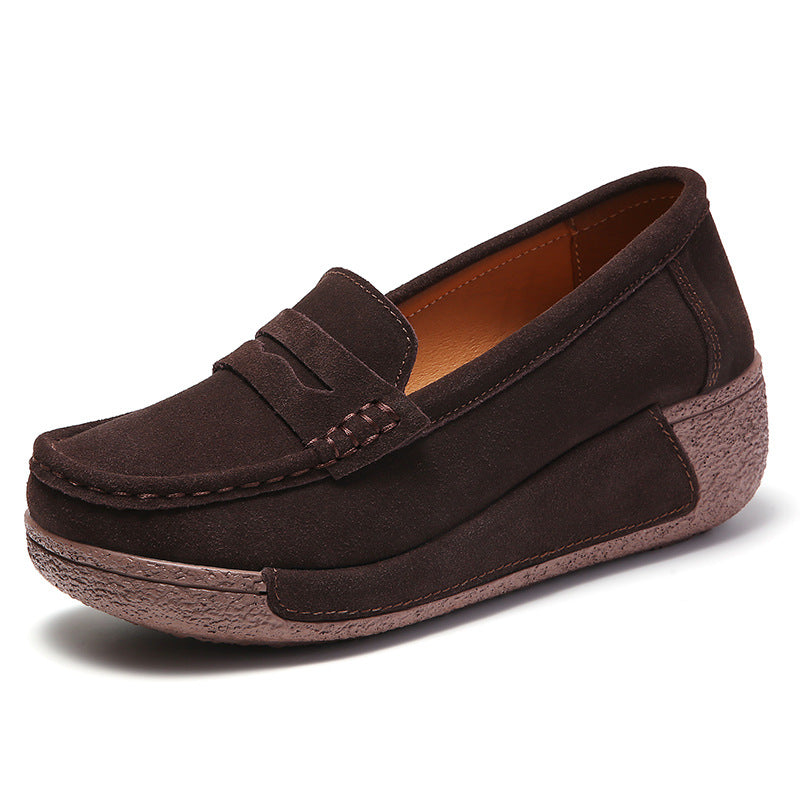 Genuine Leather Women's Casual Sneakers with Wedge Heel