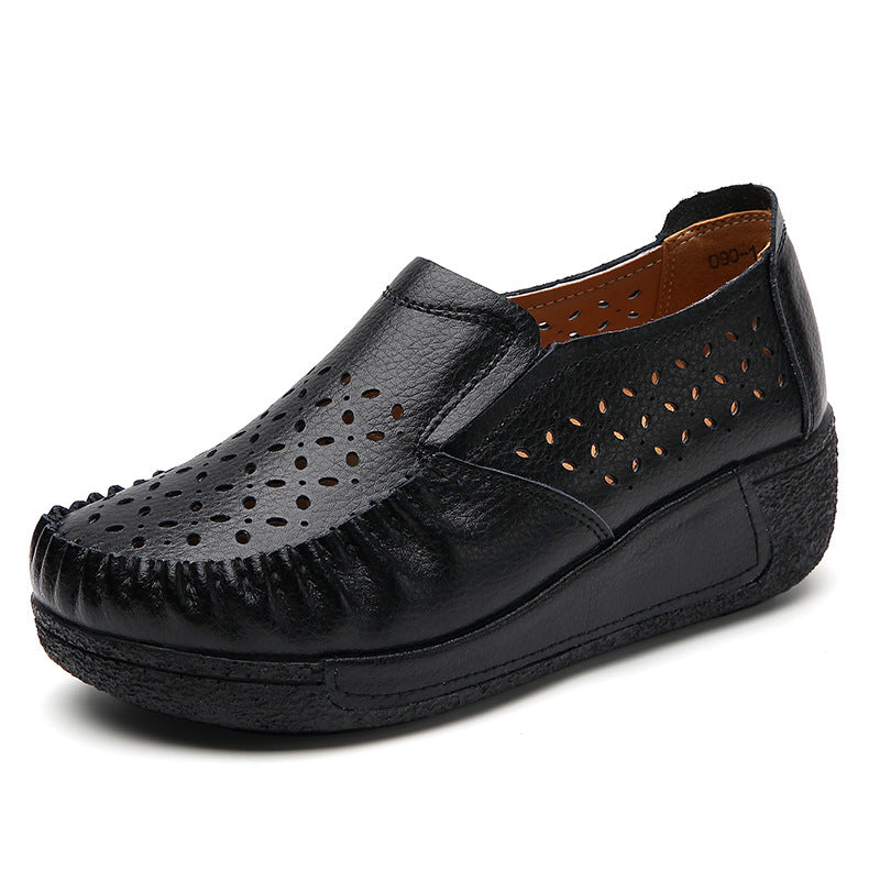 Genuine Leather Women's Casual Sneakers with Wedge Heel