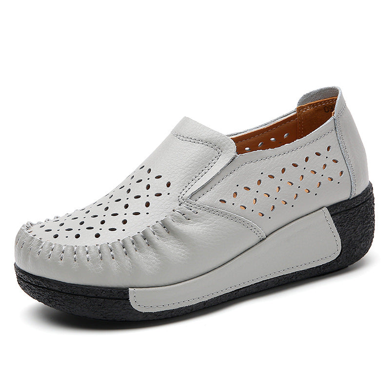 Genuine Leather Women's Casual Sneakers with Wedge Heel