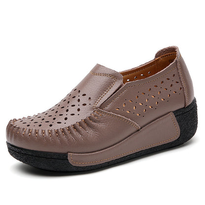 Genuine Leather Women's Casual Sneakers with Wedge Heel
