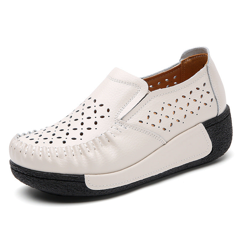 Genuine Leather Women's Casual Sneakers with Wedge Heel