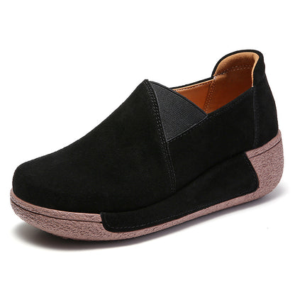 Genuine Leather Women's Casual Sneakers with Wedge Heel