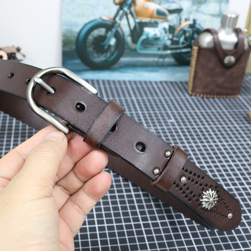 Genuine Leather Women's Vintage Rivet Belt