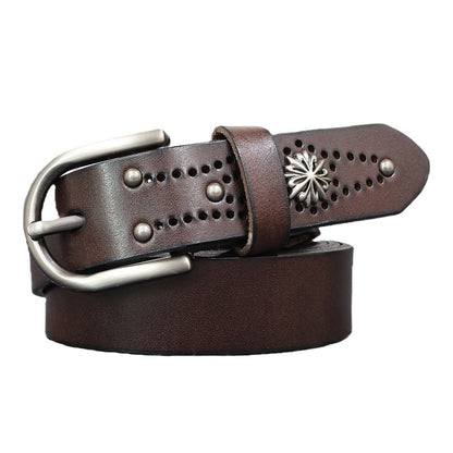Genuine Leather Women's Vintage Rivet Belt