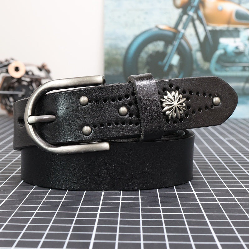 Genuine Leather Women's Vintage Rivet Belt