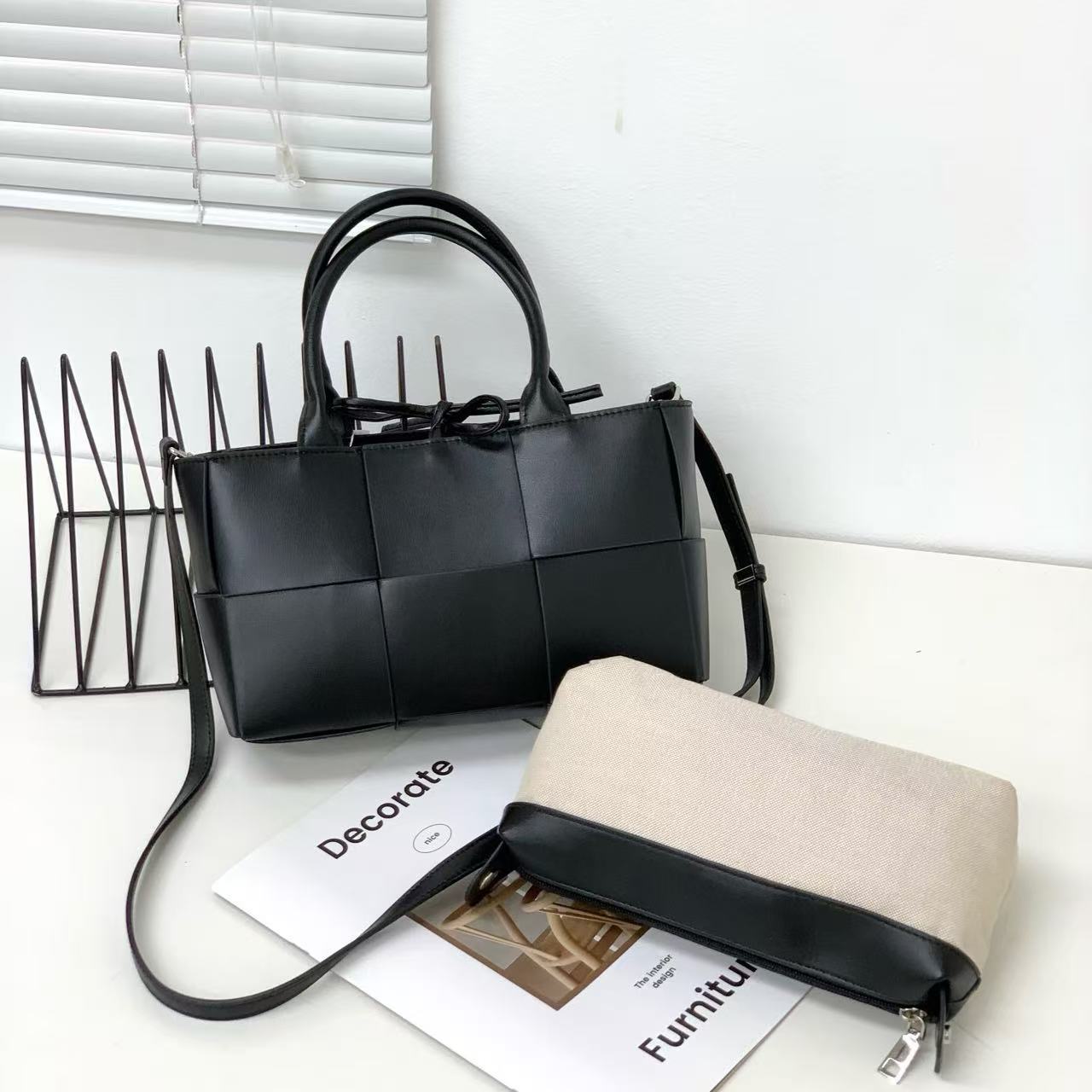Genuine Leather Woven Tote Bag