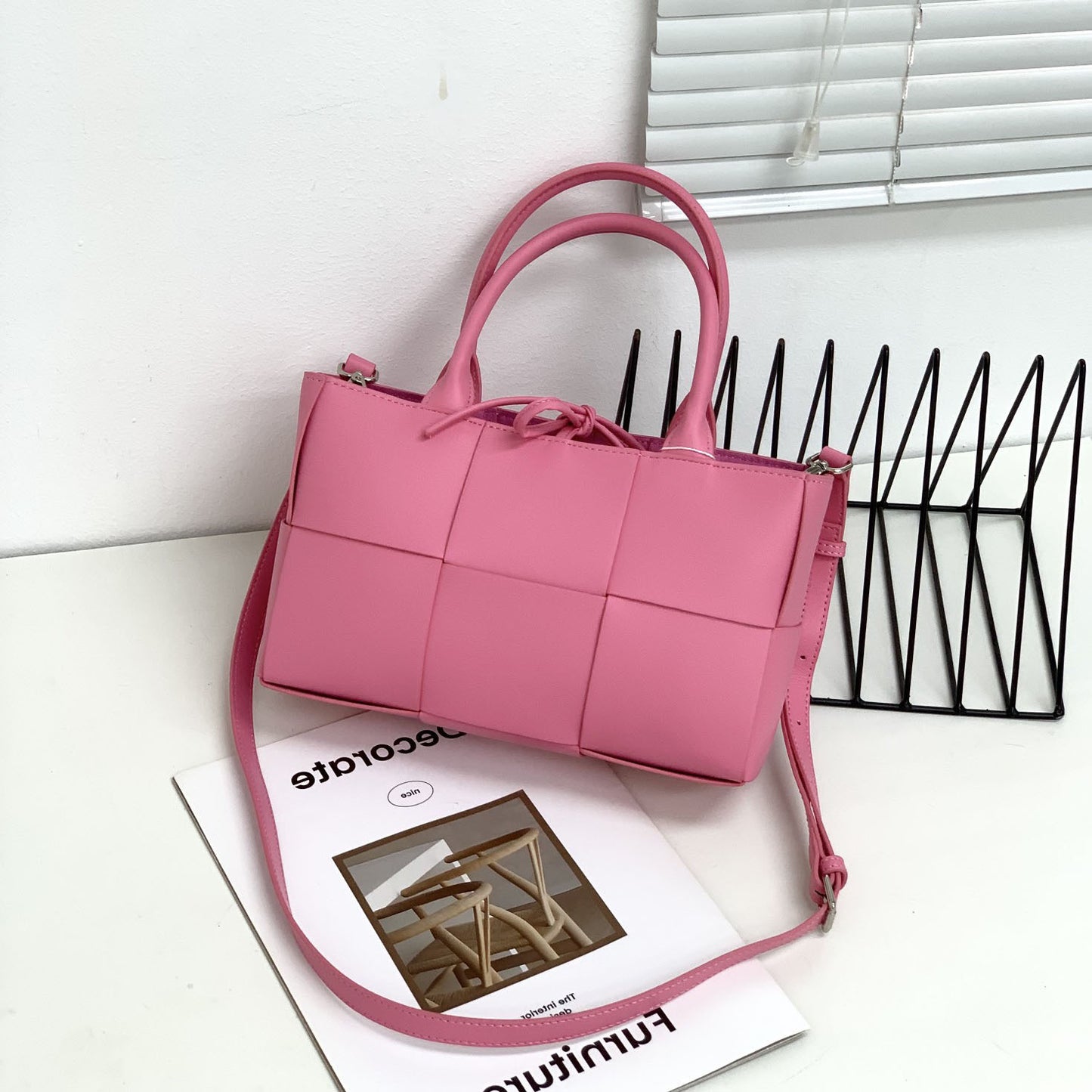 Genuine Leather Woven Tote Bag