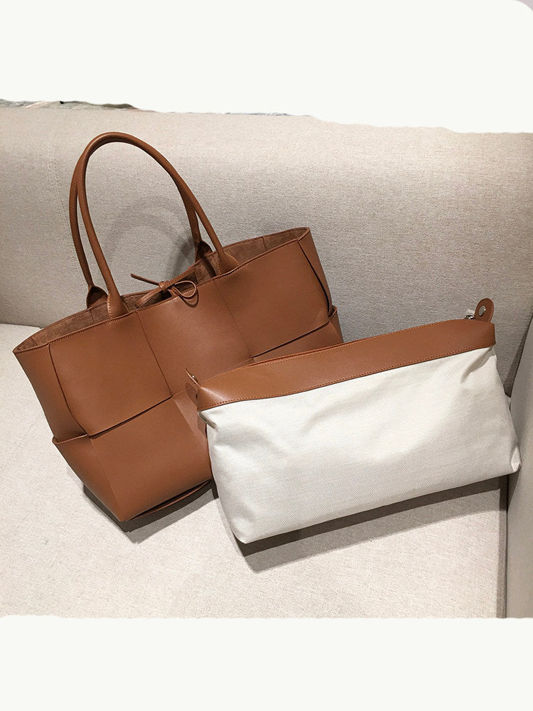 Genuine Leather Woven Tote Bag