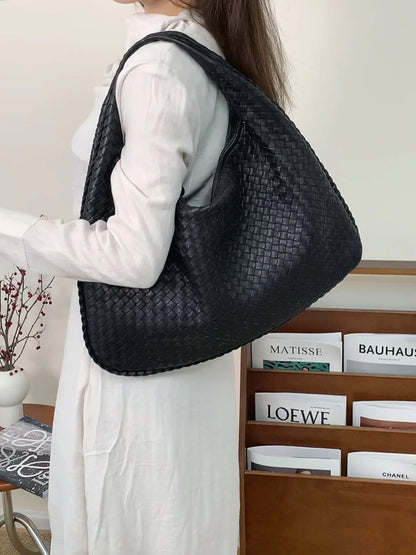 Genuine Leather Woven Tote Bag Vintage Handbag