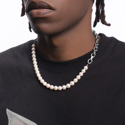 Genuine Natural Pearl Titanium Steel Necklace