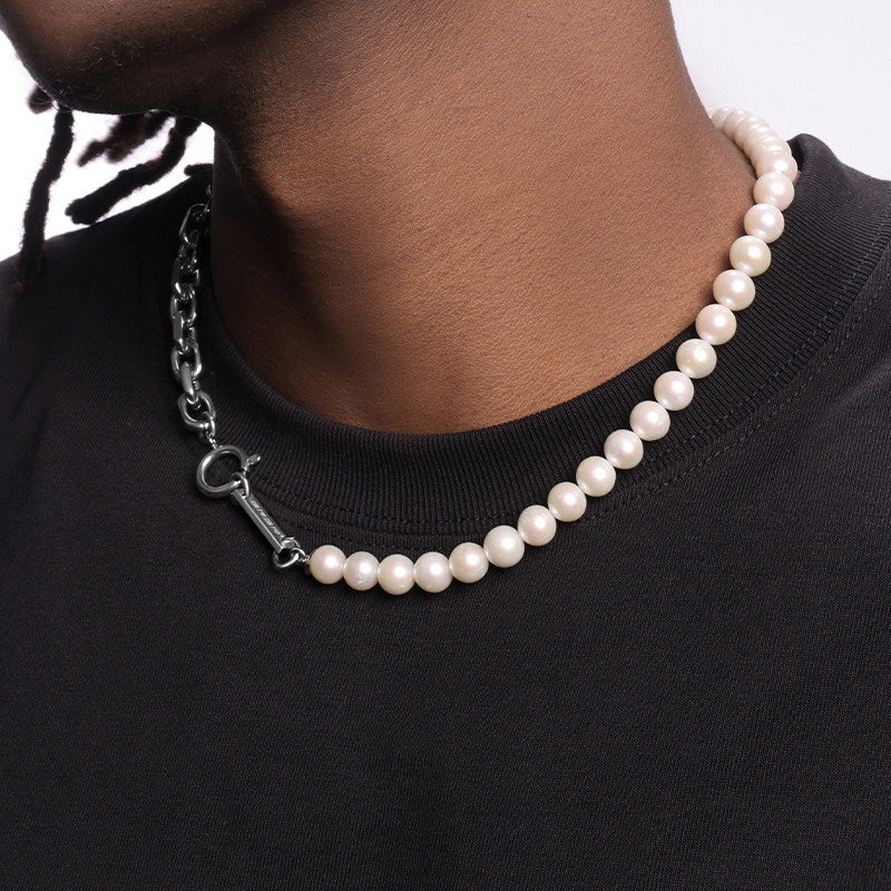 Genuine Natural Pearl Titanium Steel Necklace