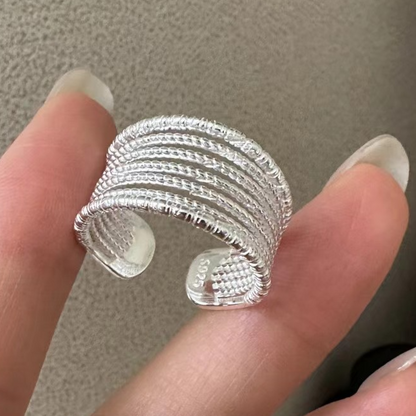 Geometric Adjustable Silver Ring