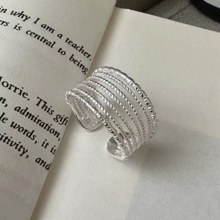 Geometric Adjustable Silver Ring