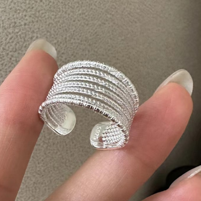 Geometric Adjustable Silver Ring
