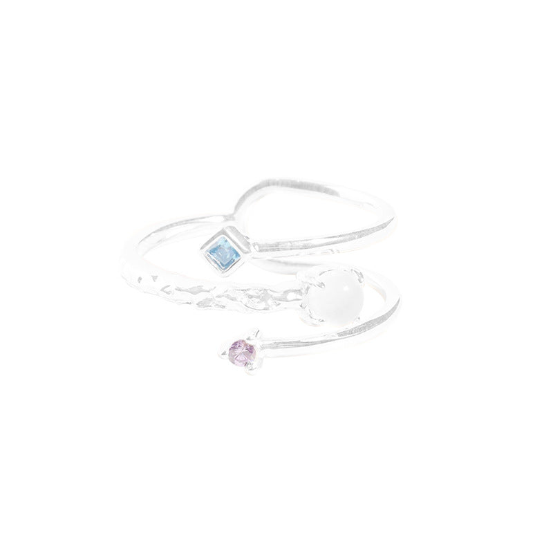 Geometric Arc Line Zircon Agate Sterling Silver Ring
