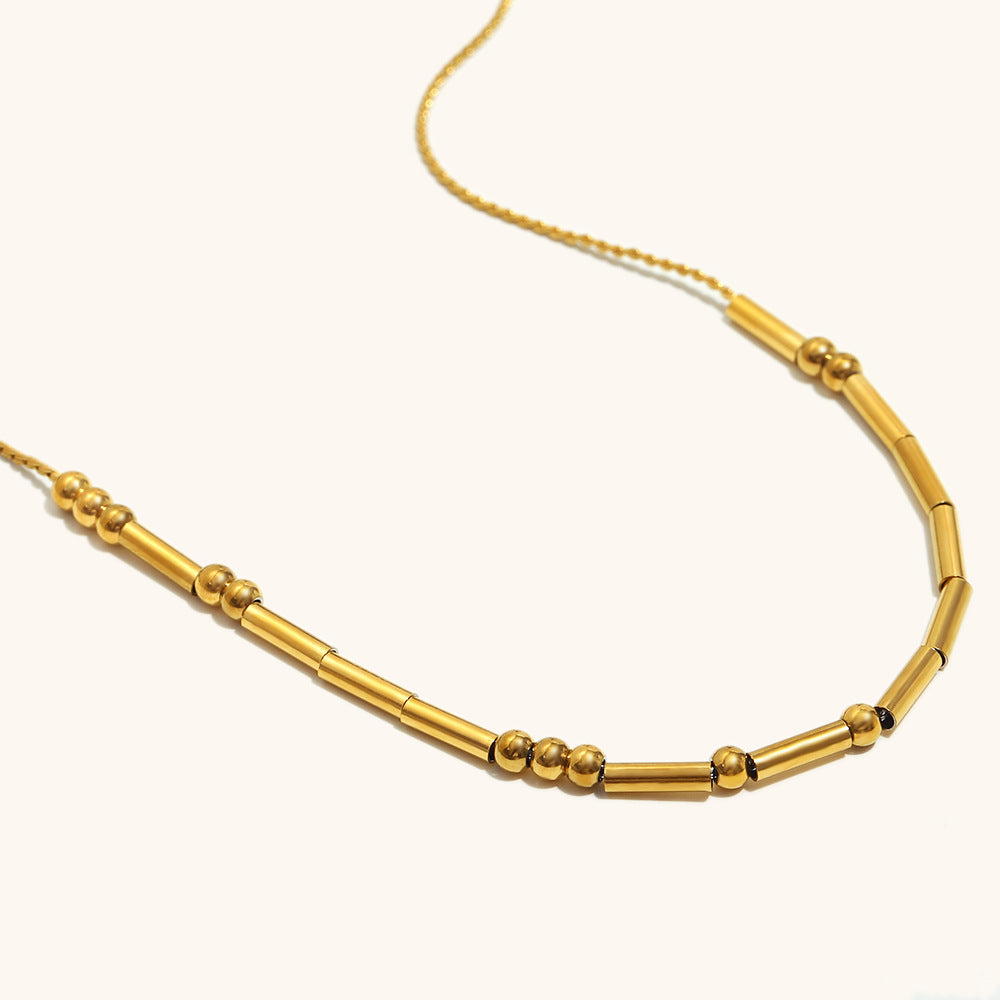 Geometric Bead Tube Chain Necklace Gold Plated Stainless Steel