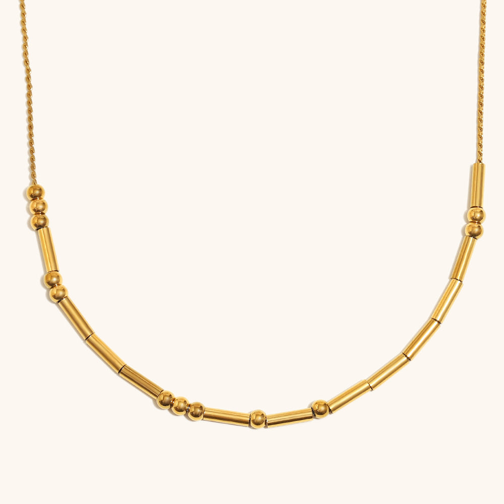 Geometric Bead Tube Chain Necklace Gold Plated Stainless Steel
