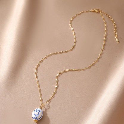 Geometric Blue Porcelain Gold Plated Necklace