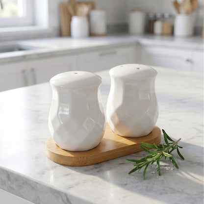Geometric Ceramic Seasoning Bottle with Bamboo Base