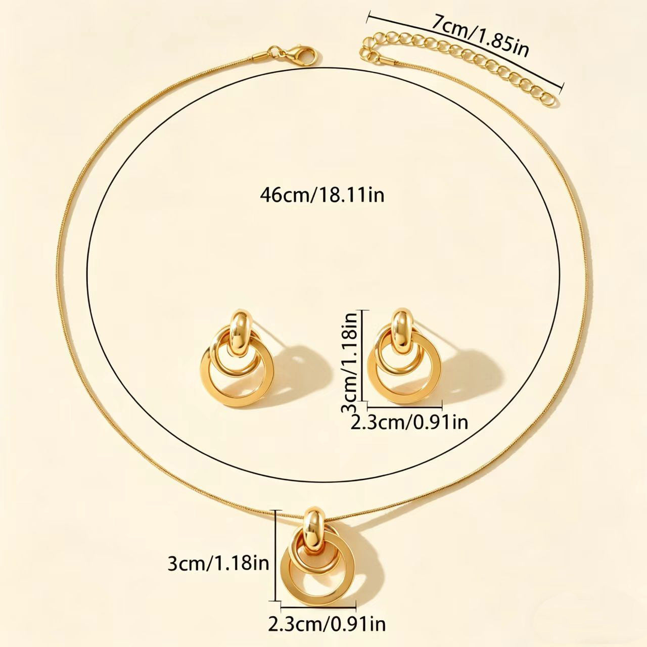 Geometric Circle Necklace and Earrings Set