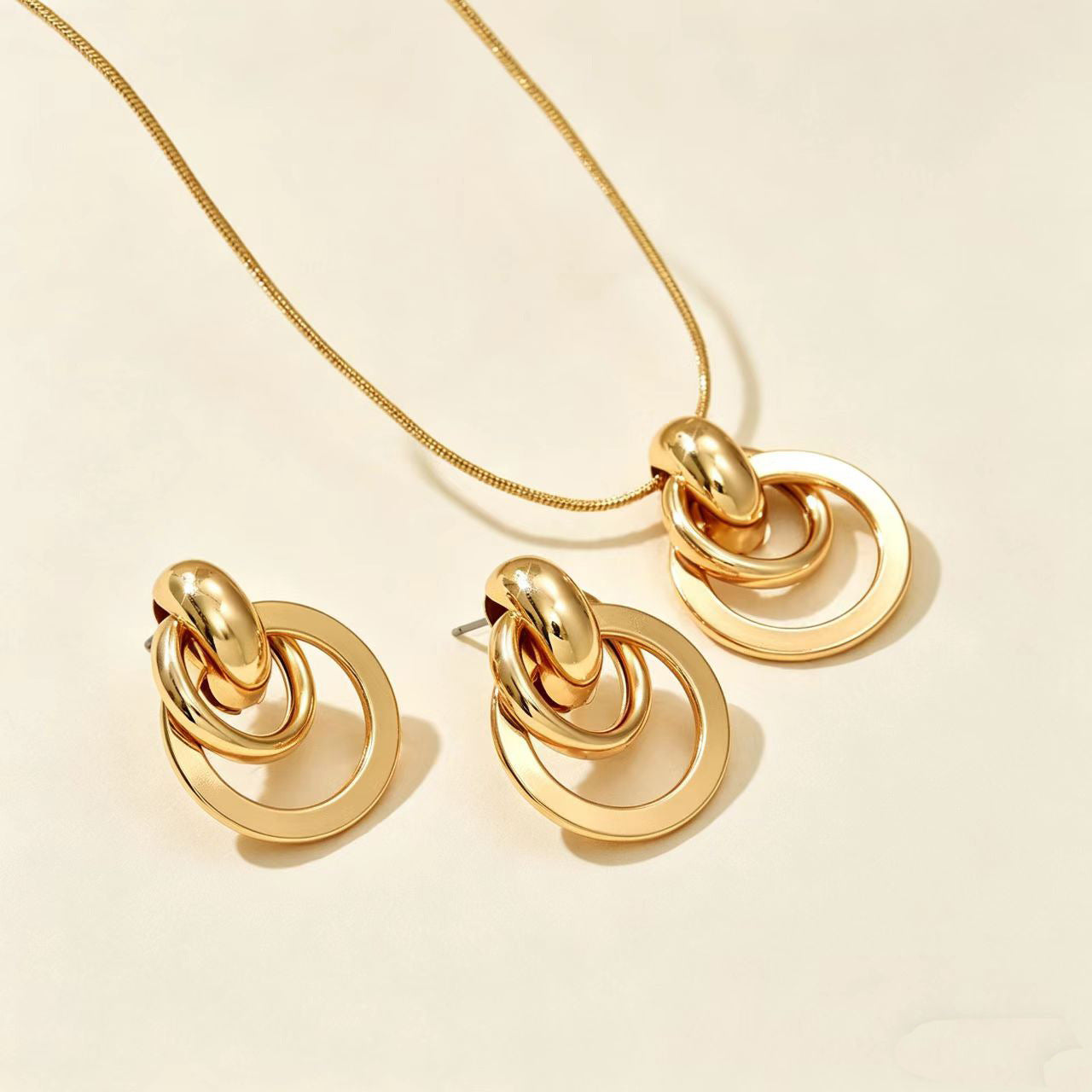 Geometric Circle Necklace and Earrings Set